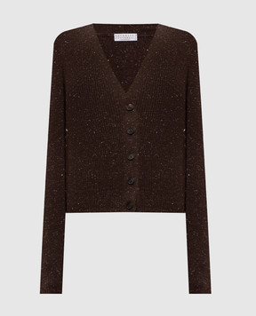 Brunello Cucinelli Коричневий кардиган з кашеміром в рубчик M9A822206