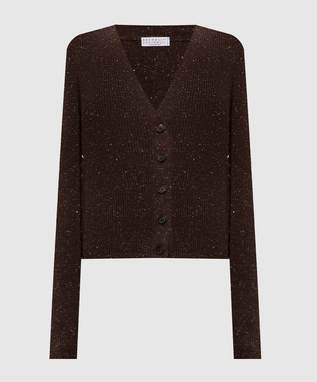 Brunello Cucinelli Коричневий кардиган з кашеміром в рубчик M9A822206