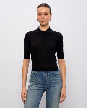 Saint Laurent Чорне поло з вовни, кашеміру та шовку 801518YAPK2
