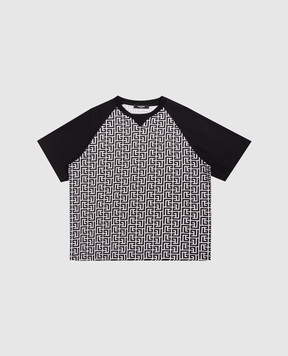 Balmain Дитяча чорна футболка у візерунок PB Labyrinth BY8P61Z3686810