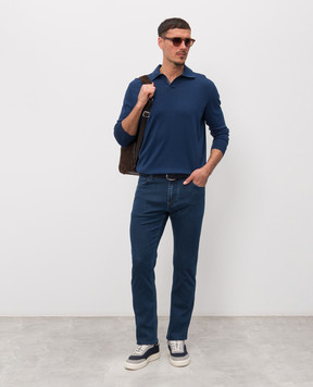 Stefano Ricci Синє поло з довгими рукавами з нашивкою емблеми K616440P36F26109