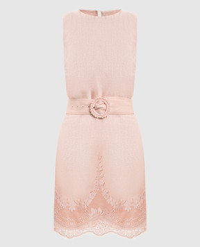 Twinset Розовое платье мини из льна с кружевом 261TT2180