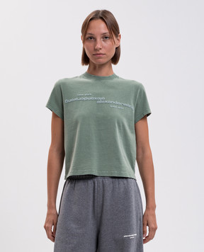 Alexander Wang Зеленая укороченная футболка с фактурным логотипом 1CC3261386