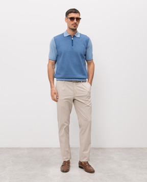 Stefano Ricci Блакитне поло з шовком у візерунок K212036P31F26192