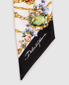 Dolce&Gabbana Біла стрічка твіллі із шовку в принт FS215AGDDLI