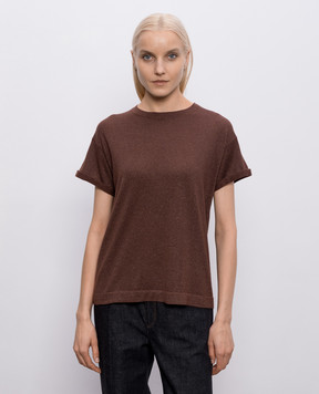 Brunello Cucinelli Коричнева футболка з кашеміром та шовком з люрексом M41810000P