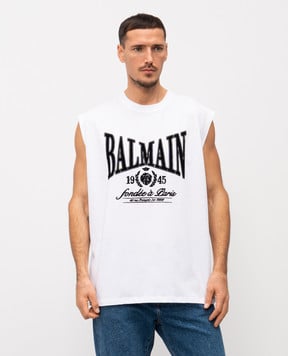 Balmain Белый топ с фактурным принтом логотипа GH1ED006GF46