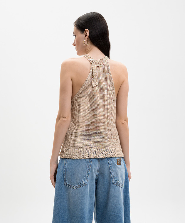 Solotre Бежевый вязаный топ с льном M3AB0003 изображение 4