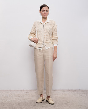 Peserico Бежевий ажурний кардиган з паєтками A99077F0709110