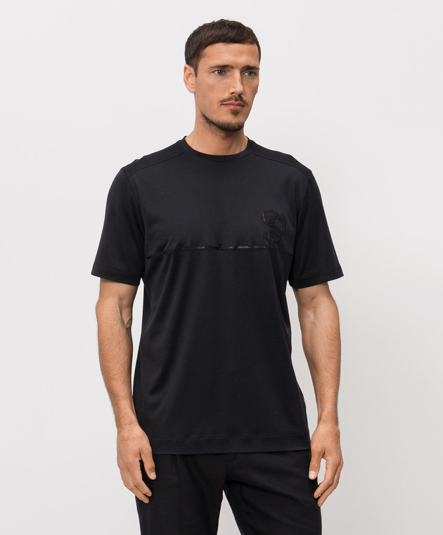 Stefano Ricci Чорна футболка з шовком MVH6100140KATBP зображення 2