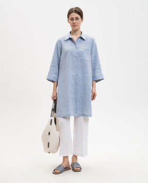 Peserico Голубая удлиненная рубашка из льна с разрезами S0649702600
