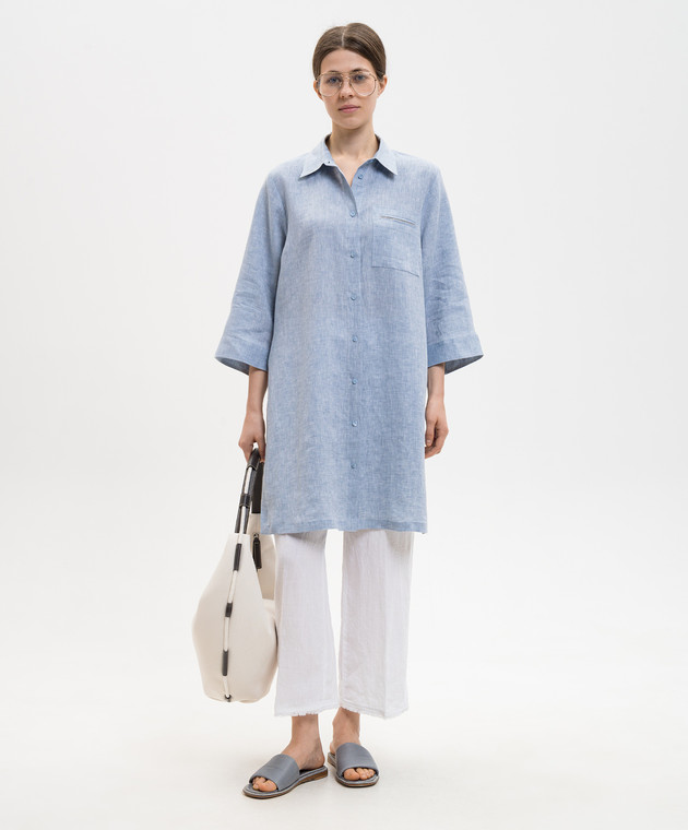 Peserico Блакитна подовжена сорочка з льону з розрізами S0649702600 зображення 2