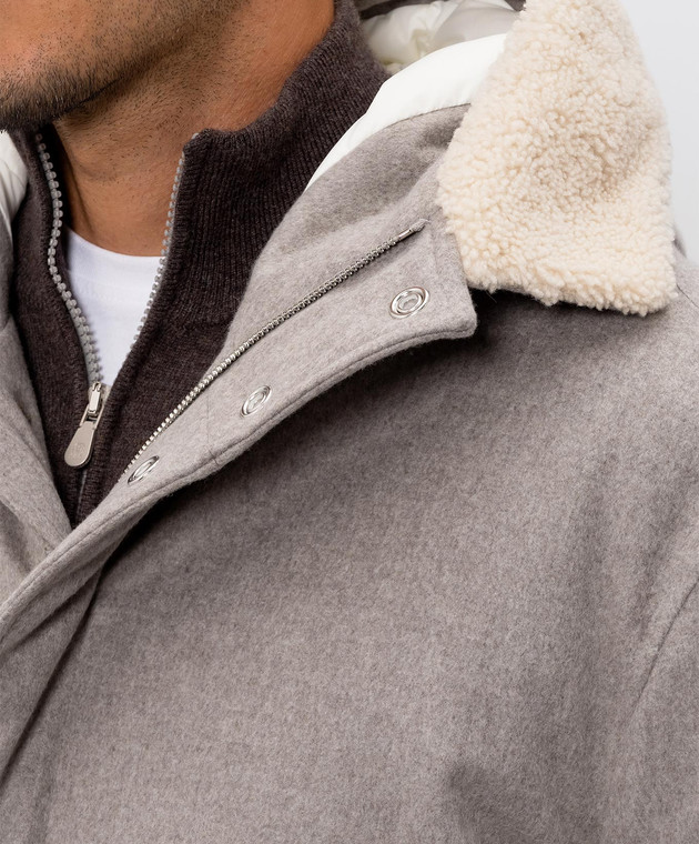 Brunello Cucinelli Серая пуховая куртка из шерсти с мехом MM4701629 изображение 5
