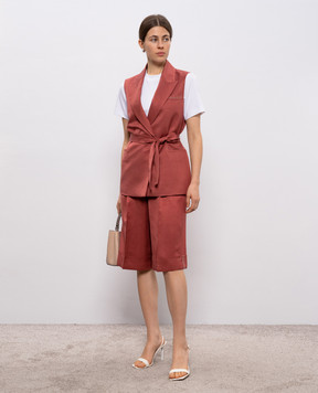 Peserico Червоний двобортний жилет з льоном A03028A01926