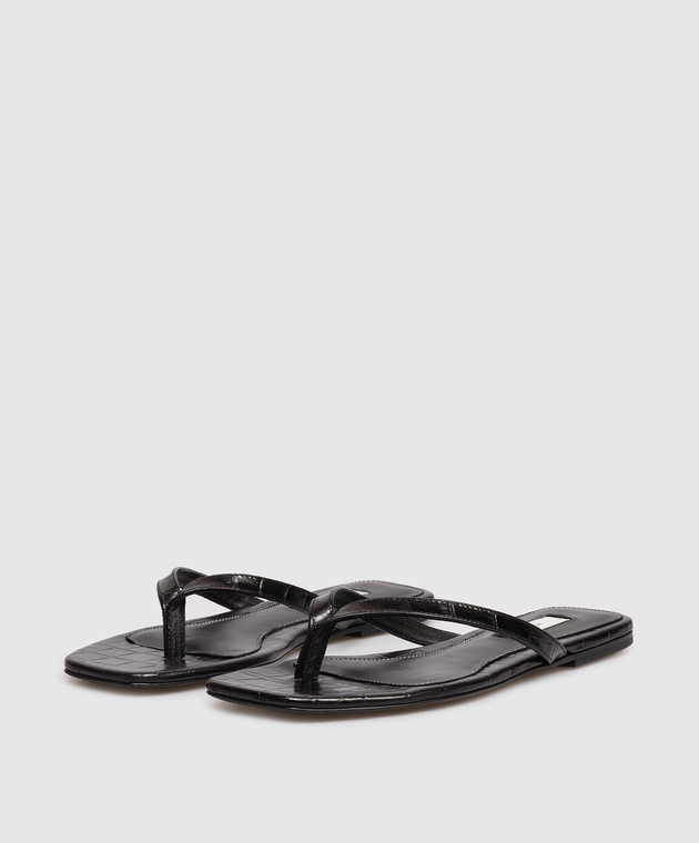 Toteme Черные кожаные шлепанцы с тиснением под кожу крокодила 243WAS4557LE0076 изображение 2