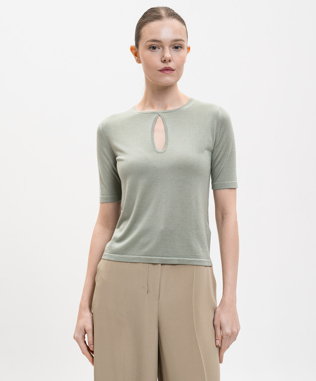 Max Mara Зеленая футболка VALIDO из шелка и кашемира MXPVALIDO изображение 3