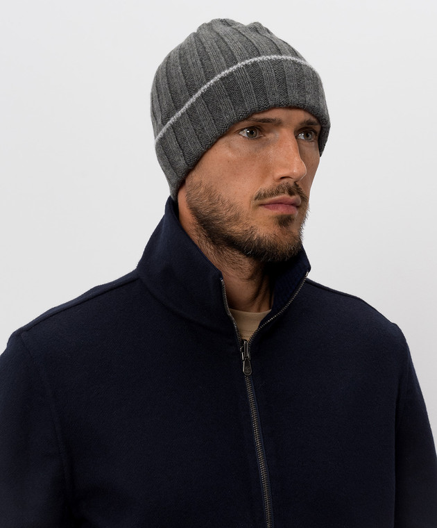 Brunello Cucinelli Шапка сірого кольору з кашеміру M2240900 зображення 2