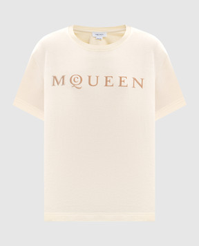 Alexander McQueen Бежевая футболка с фактурным логотипом 858325QLAE6