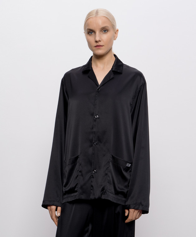 Maison Margiela MM6 Черная блуза с шелком в пижамном стиле MJHH50050 изображение 3