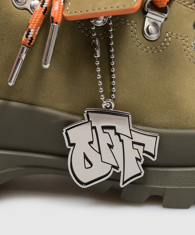 Off-White Черевики Hiking з нубука кольору хакі OF05929320 зображення 5