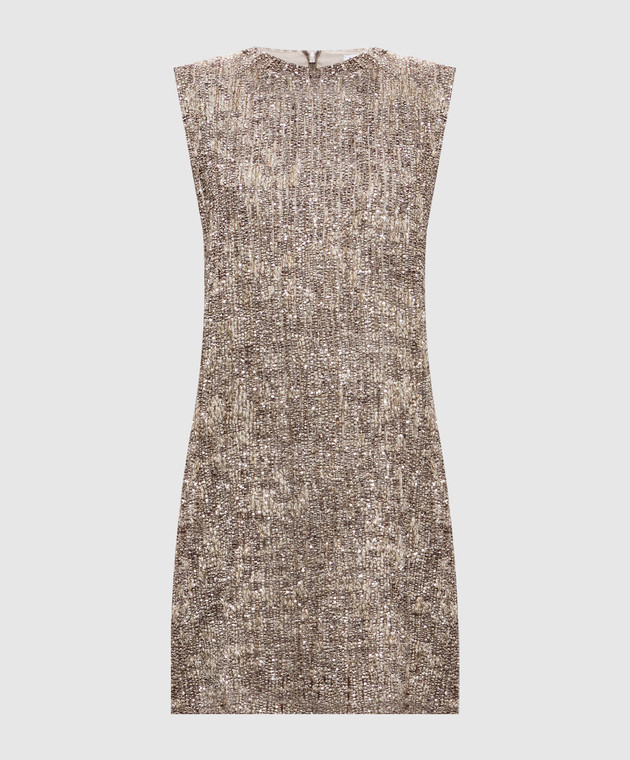 Brunello Cucinelli Бежевое платье мини с шерстью в пайетке MRKR12A90