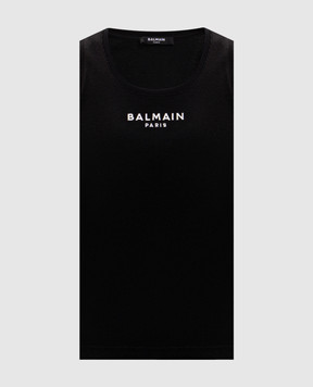 Balmain Черная футболка с контрастной вышивкой логотипа HF1EB075BD10
