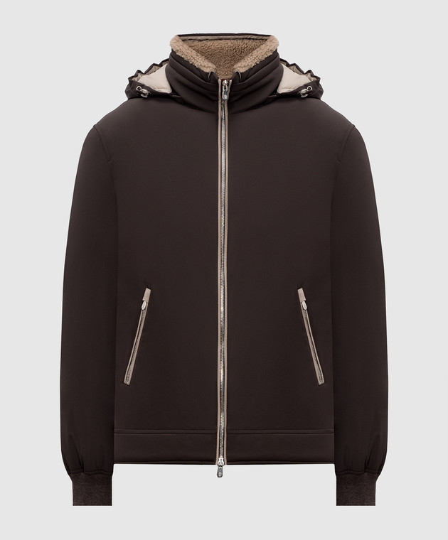 Brunello Cucinelli Коричневый пуховик с контрастным окантованием MV4061606