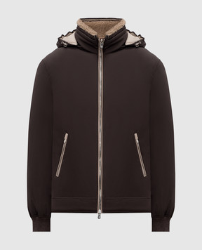 Brunello Cucinelli Коричневый пуховик с контрастным окантованием MV4061606