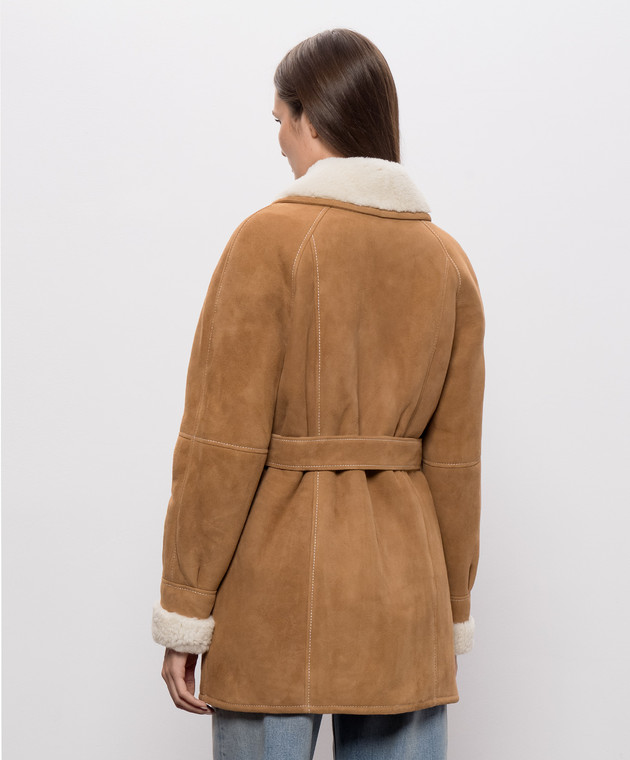 Be Florence Коричневая дубленка с поясом BE2682 изображение 4