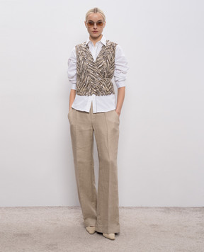 Brunello Cucinelli Коричневий жилет з льоном та шовком на запах MCWR07606