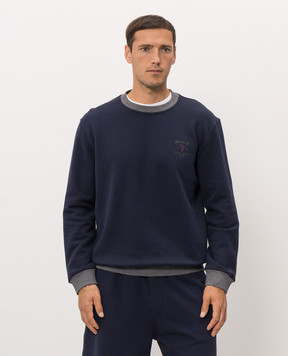 Brunello Cucinelli Синій світшот з вишивкою MM8263390G