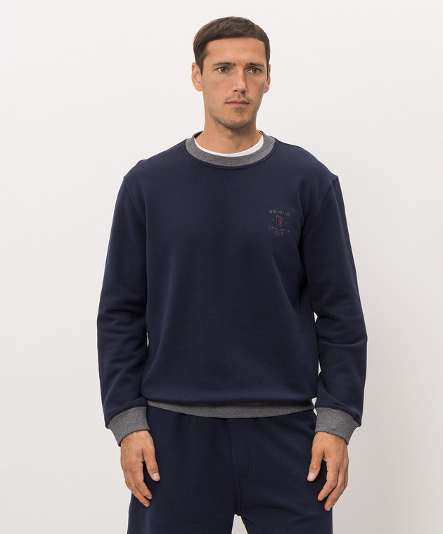 Brunello Cucinelli Синій світшот з вишивкою MM8263390G зображення 3