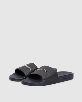 Stefano Ricci Синие кожаные слайдеры с логотипом UG31G761VD