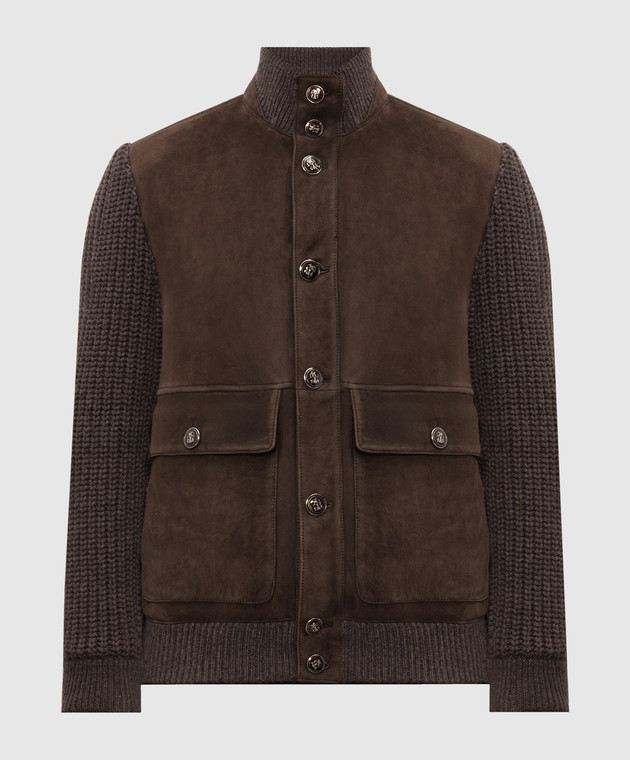 Brunello Cucinelli Коричневая комбинированная куртка на меху MPMVS2060