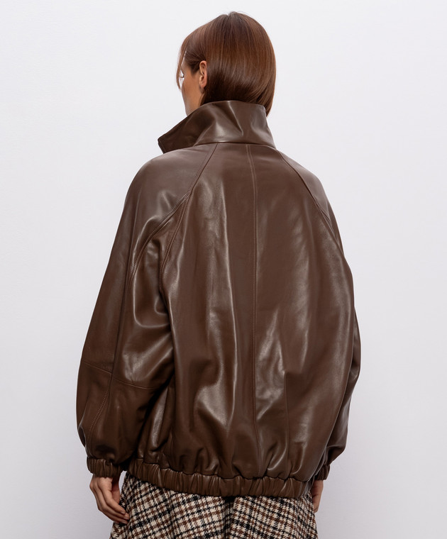 Brunello Cucinelli Коричнева шкіряна куртка MPNMO7569P зображення 4