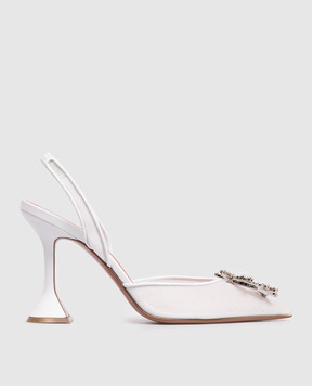 Amina Muaddi Белые слингбеки Begum с кристаллами 13S362832BEG