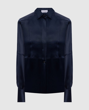 Brunello Cucinelli Синяя блуза из шелка с цепочкой мониль M0C59NR516