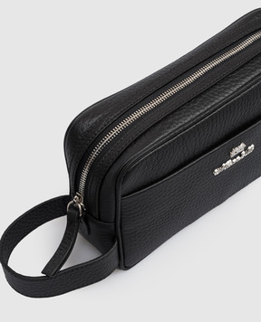 Enrico Mandelli Черный кожаный несесер с фактурным логотипом 0BRAND7213