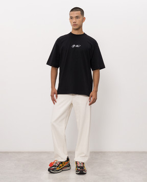 Off-White Чорна футболка з вишивкою логотипа 44MAA120F26J011