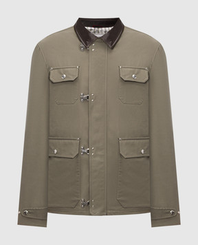 Brunello Cucinelli Куртка кольору хакі зі шкіряним коміром MY4196591P