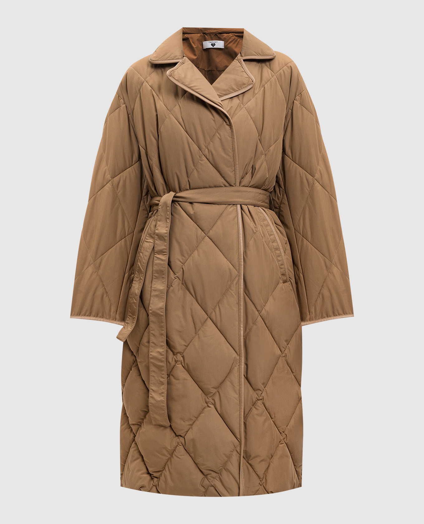 

Коричневая двубортная удлиненная куртка с логотипом, Коричневый, Куртки