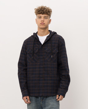 Off-White Синяя рубашка в клетку с капюшоном 44MGE056F26F001