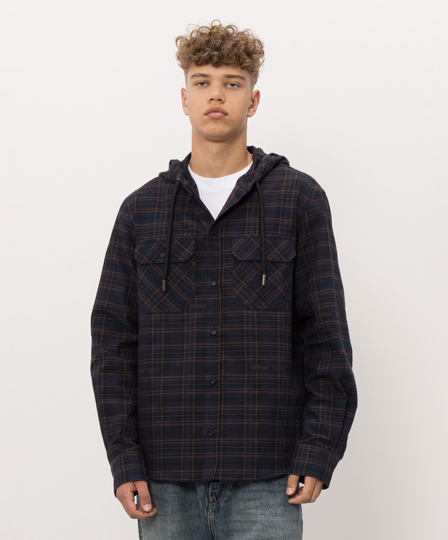 Off-White Синя сорочка в клітинку з капюшоном 44MGE056F26F001 зображення 3