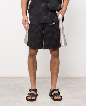 AMIRI Чорні шорти із шовку у візерунок монограми AMBMSO1023