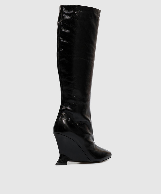 Balmain Чорні шкіряні лаковані чоботи HN0TA305LMSI зображення 3