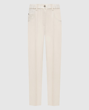 Brunello Cucinelli Штани кольору айворі з льоном MH126P9148