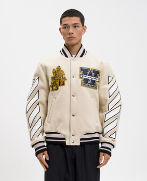 Off-White Бежевий бомбер Lion з вовною 44MEH053F5F002