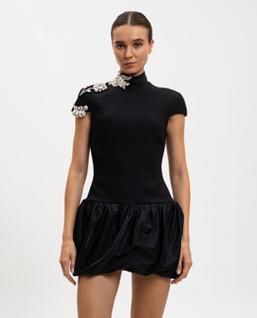 David Koma Черное платье мини из шерсти с кристаллами AW25DK04DB