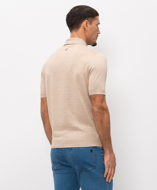 Stefano Ricci Бежевое поло с шелком и льном с эмблемой K616445P30F26112 изображение 3
