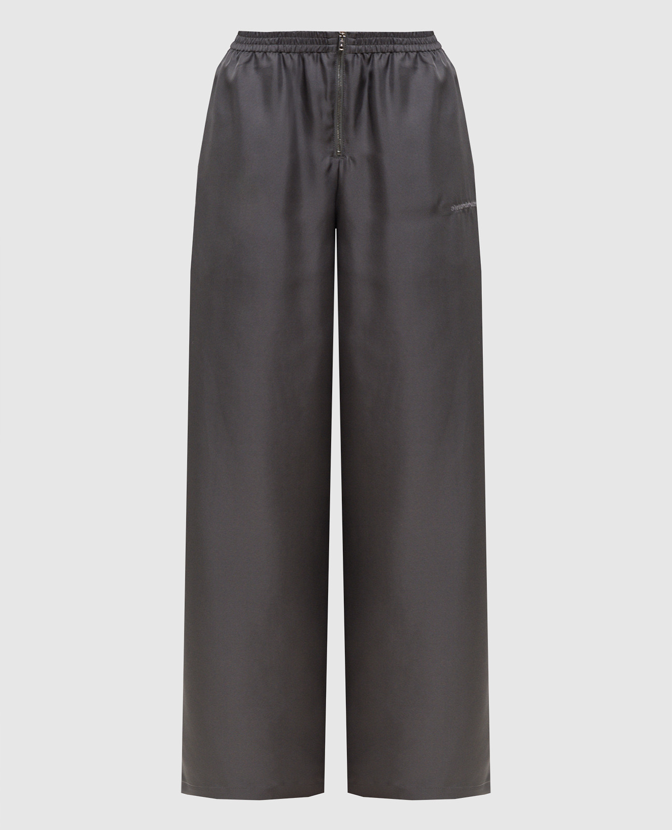 Серые брюки из шелка с вышивкой логотипа